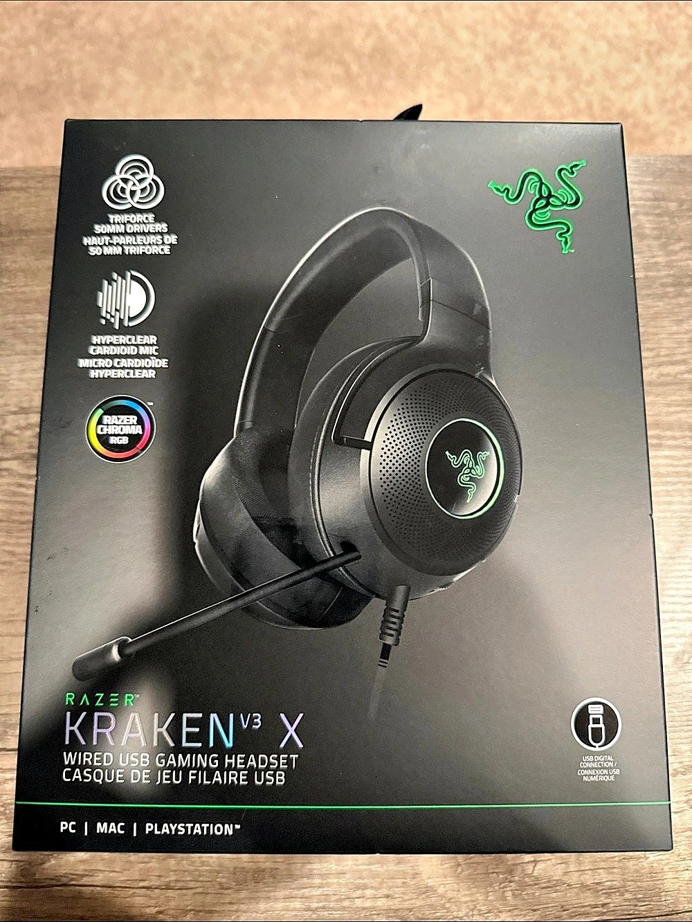 Razer Kraken V3 X Wired USB Gaming Headset Black NWT